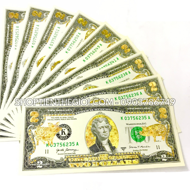 Tiền 2 USD in hình con Heo 3D nhũ vàng 